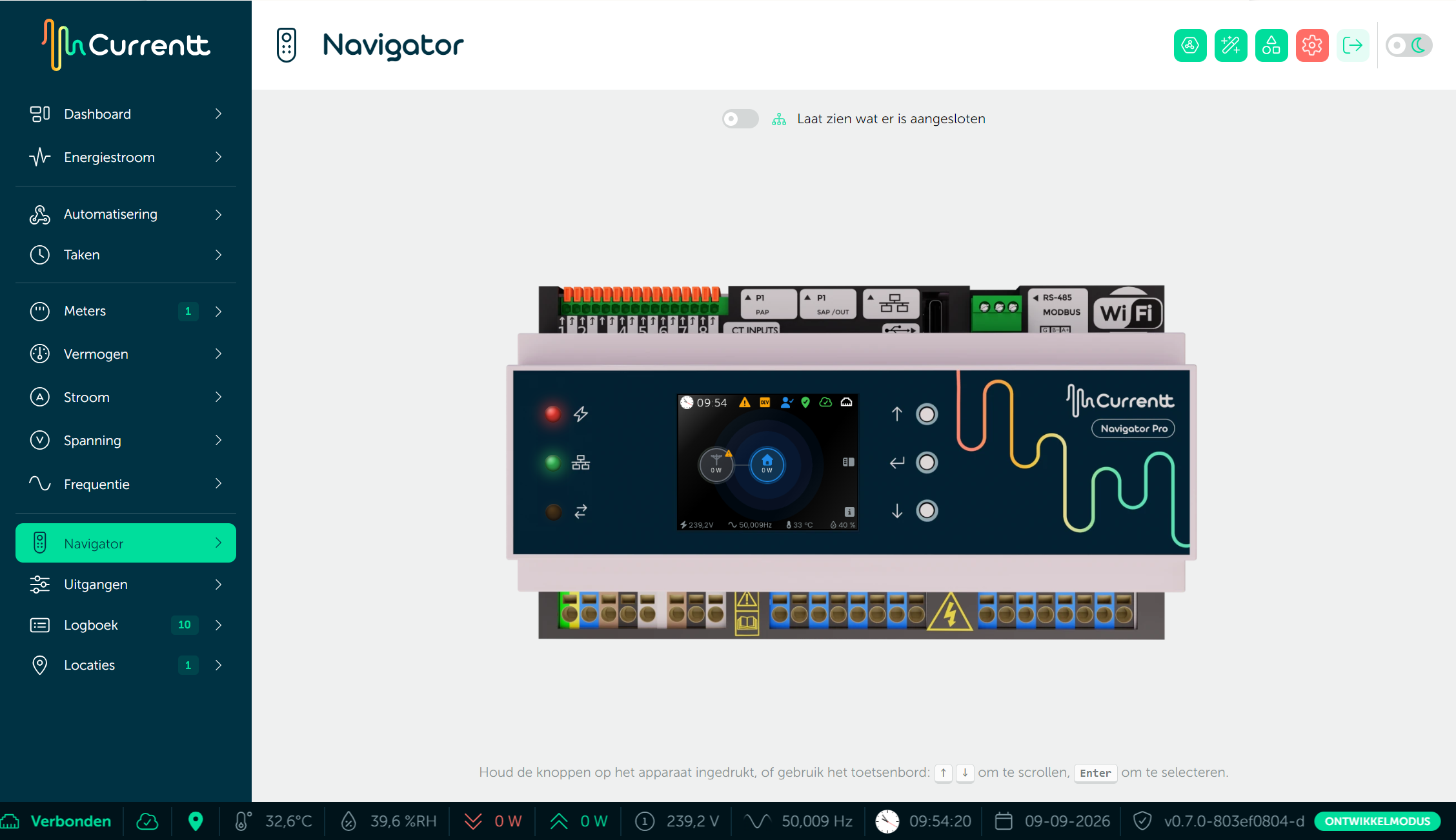 Het scherm van de Currentt Navigator op afstand bedienen vanuit de lokale webapp